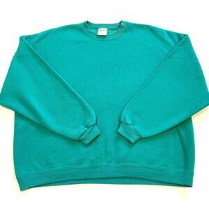 Vintage 90s Blank Crewneck Sweatshirt XXL USA Boxy Fit Teal Green